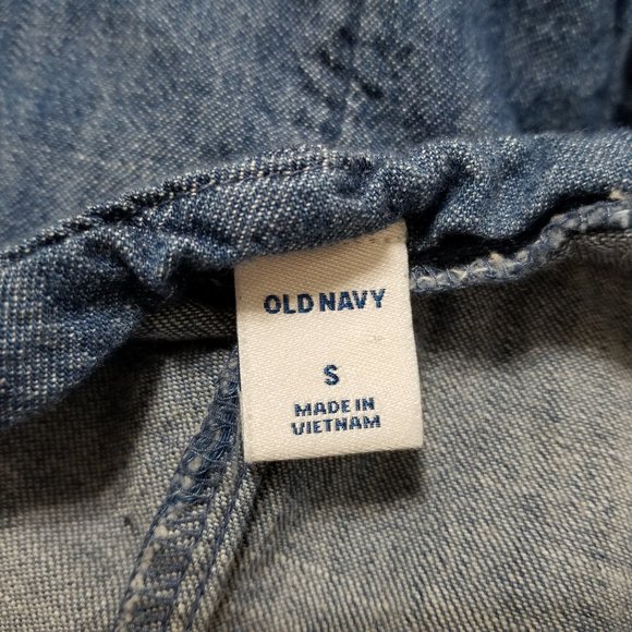 Old Navy top Small sleeveless button front chambray tank side split 100% cotton - Picture 10 of 11